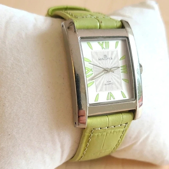 Minister Accessories - Minister Y2K Watch Green and white dial, green alligator faux  leather band